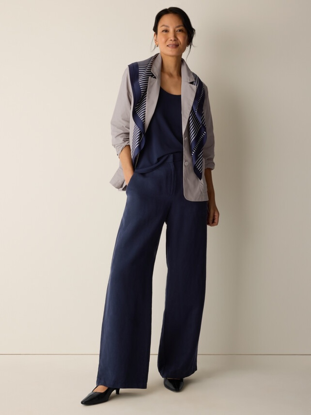 NWT Eileen Fisher Linen Silk Wide Leg Trouser in “Ink”